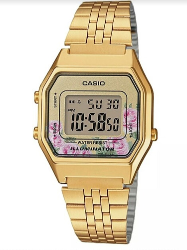 Reloj Casio De Dama Modelo La 680 Dorado Floreado