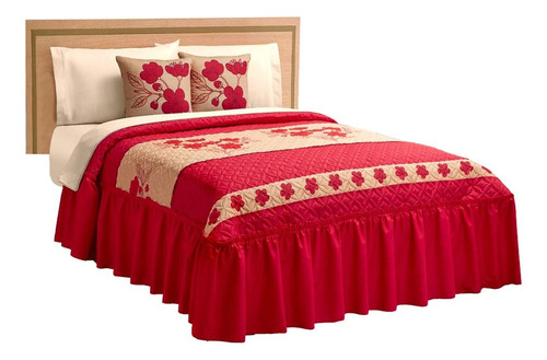 Colcha King Size + 2 Cojines Decorativos Malta Rojo Beige