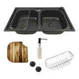 Cuba Dupla Cozinha Gourmet Inox 304 Preta + Kit Com Tábua