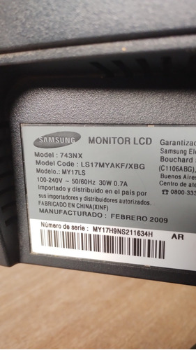 Monitor Samsung 17  Modelo 743nx 