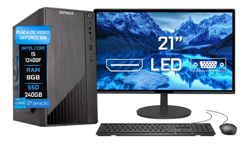 Computador Completo Intel I5 12400f 8gb Ddr4 Ssd 240gb 21''