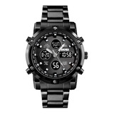 Reloj Hombre Skmei 1389 Acero Alarma Cronometro Elegante Color De La Malla Negro/negro