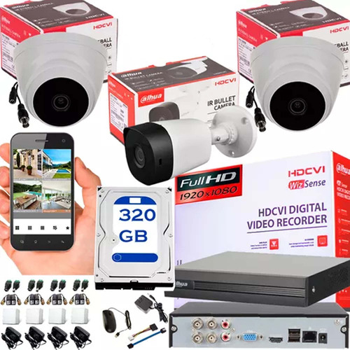 Cámaras De Seguridad Kit Cctv 1080p Dahua Dvr 4ch + 3cámaras