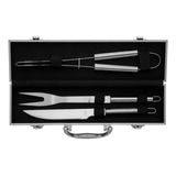 Kit Para Fazer Churrasco - 4  Peças Maleta Inox 