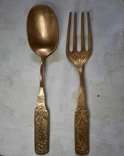 Adornos Cuchara Y Tenedor Bronce Grandes Para Colgar 31 Cm