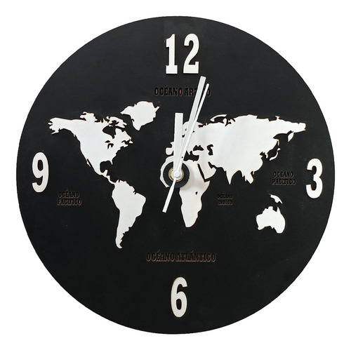 Reloj De Pared De Madera Analógico Diseño Mapa Mundi 30x30