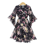 Yo) Chiffon Floral Print Casual Dress Short Loose