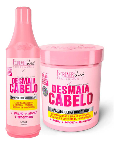 Kit Desmaia Cabelo Shampoo  500ml Máscara 950ml Forever Liss