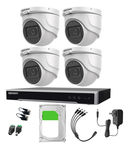 Epcom Kit De 4 Camaras De Seguridad Metalicas Con Microfono Domo 5mp Protección Ip67 Para Uso Exterior + Dvr 4ch Turbohd Con Detección De Movimiento Y Salida De Alarma +3tb Hdd Ev8004e50g2-plus+3tb-sc