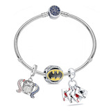 Pulsera Harley Quinn Batman Joker Charms, Plata 925