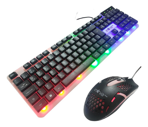 Teclado E Mouse Gamer Led Rgb Com Fio Cabo Usb Pc Notebook Cor Do Teclado Preto