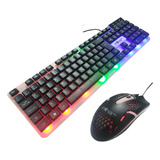 Teclado E Mouse Gamer Led Rgb Com Fio Cabo Usb Pc Notebook Cor Do Teclado Preto