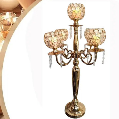 Candelabro De Cristal De 5 Brazos Dorado Para Centro De Mesa | Envío gratis