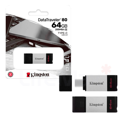 Pendrive Usb 3.2 Tipo-c 64gb Kingston Datatraveler80 200mb/s