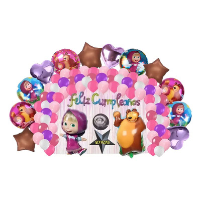 Punimo Juego De Globos Decorativos Para Fiesta De Cumpleaños De Masha Y El Oso Rosa Pálido Estrellas