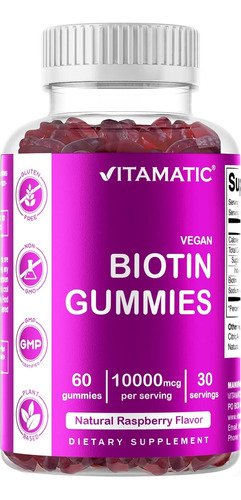  Gomitas De Biotina 10000mcg  Vitamatic 60 Gomitas Veganas