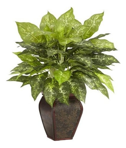 6676 Dieffenbachia Con Florero Planta De Seda Decorativ...