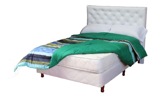 Sommier Colchón 2 Plazas + Respaldo Cover Sabanas Almohadas