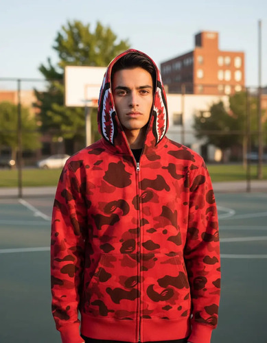 Sudadera Con Capucha Estampada De Algodón Shark Ape Bapebape | Meses sin interés