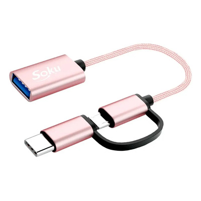 Cable 2 En 1 Adaptador Micro Usb V8 Tipo C A Usb 3.0 Otg Color Rosa | MercadoLibre