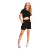 Conjunto Feminino Cropped Com Shorts Moletom 2406 Lanfel