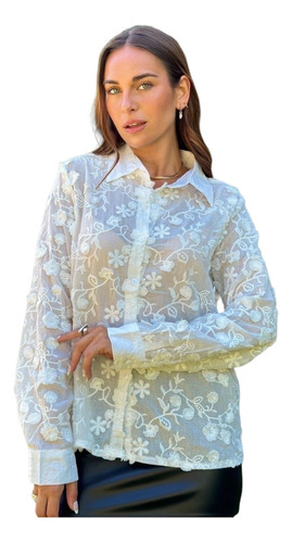 Camisa Importa Broderie Calada Guipiur Blusa Mujer Hindu