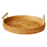 Saccvh Coasters Two-piecerattan Tray Hand Woven Rattan Servi