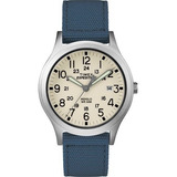 Reloj Hombre Timex Con Luz Fechador 36 Mm Wr 50m Tw4b138009j Color De La Correa Azul Color Del Bisel Gris Color Del Fondo Crema