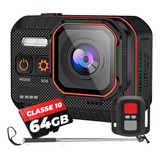 Câmera Sc02 Sport 4k 60fps Wi-fi + 64gb Bastão Mergulho Surf