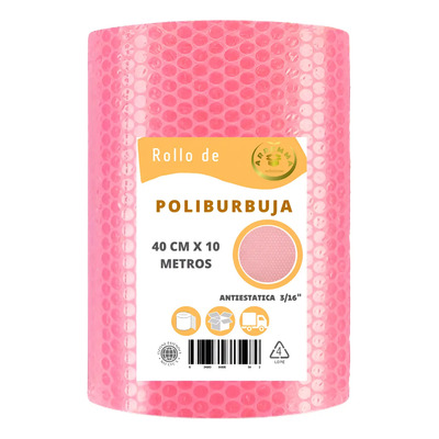 Papel Plastico Burbuja Chica Rosa Antiestatica Rollo40cmx10m Rosa