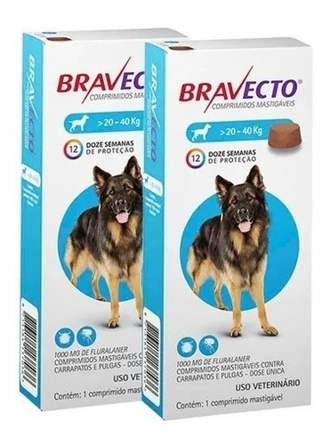 Bravecto  Cães Antipulgas E Carrapatos 2 Unid De 20 A 40 Kg 