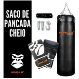 Kit Saco De Pancada 70 Cm Cheio + Luva Pro Suporte Gorilla Cor Preto