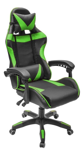 Silla Gamer Ergonómica Giratoria Inclinación Verde Negro