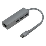 Hub Adaptador Tipo C Para Rede Ethernet Rj45 Usb 3 Portas