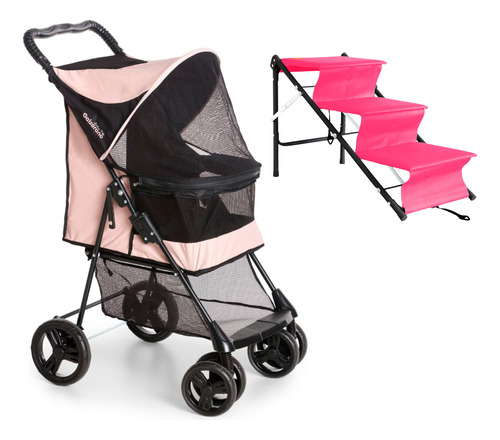 Carrinho Pet Lecco Rosa (até 15kg) E Escada Rampa One