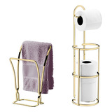 Kit Banheiro Lavabo Dourado - 02 Peças, Porta Toalha Bancada