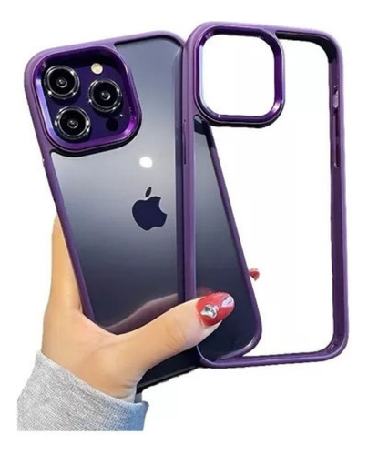 Capa iPhone Acrílico E Silicone Roxo E Detalhe Metalizado