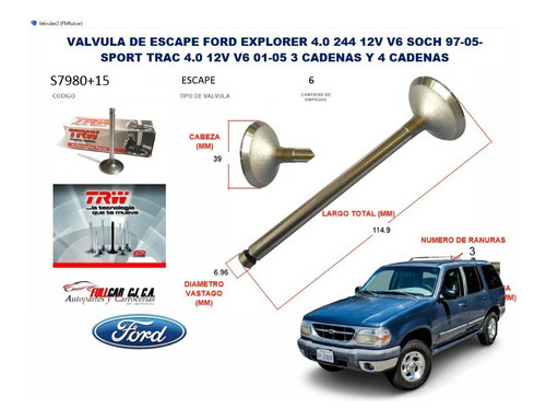 Valvula De Escape Ford Explorer 4.0 244 12v V6 Soch 97-05-sp Foto 2