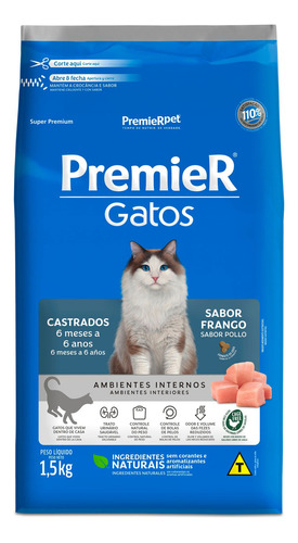 Alimento Premier Gatos Castrados Pollo 1, 5 Kg