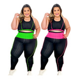 2 Conjunto Fitness Feminino Calça Legging Top Plus Size