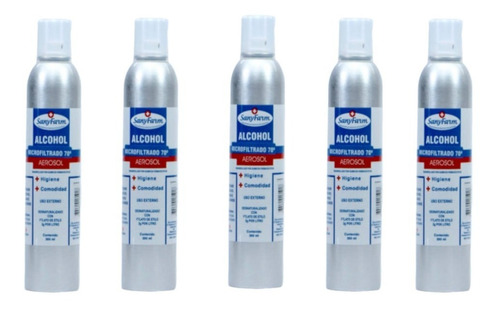 5 Unidades Alcohol 70% Microfiltrado Aerosol 350 Ml Sanyfarm