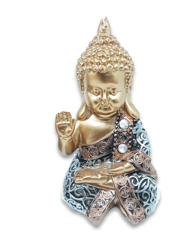 Estátua Buda Tibetano Acenando Estatueta 10 Cm Dourado Azul