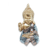 Estátua Buda Tibetano Acenando Estatueta 10 Cm Dourado Azul