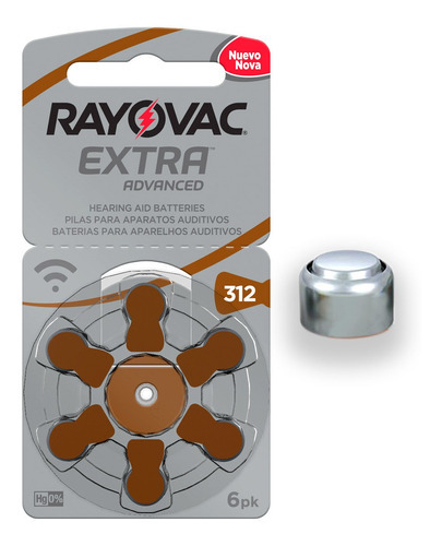 Pila Rayovac Mercury-free Zinc Air 312 Botón - Pack De 6 Unidades