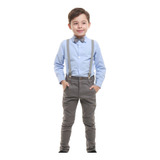 Roupa Masculina Infantil Bebe Social Camisa Calça Susp Cinza