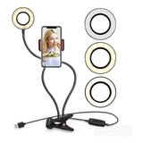 Luminária De Mesa Clip Led 7w 2 Níveis Luz Usb Ring Light