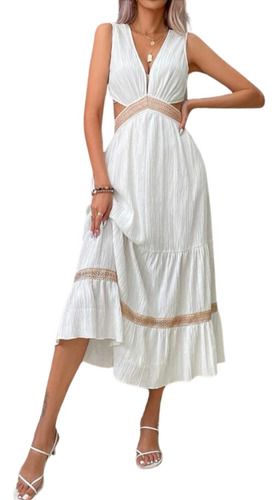 Vestido Mujer Importado Blanco Largo Fiesta Dia Moda Casual