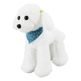 Cachorro Poodle Branco Com Bandana Azul Em Pelúcia 30 Cm