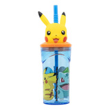 Vaso Niños 400ml Pokemon Figura 3d Con Bombilla