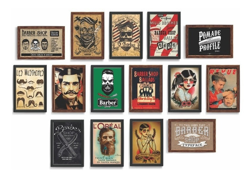 Kit 15 Quadro Decorativo Barbearia Barber Shop Vintage Bar